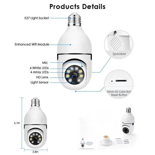 Speed-X Bulb Camera 1080P WiFi 360° Panoramic Security Camera | Night Vision & Two-Way Audio