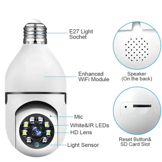 Speed-X Bulb Camera 1080P WiFi 360° Panoramic Security Camera | Night Vision & Two-Way Audio