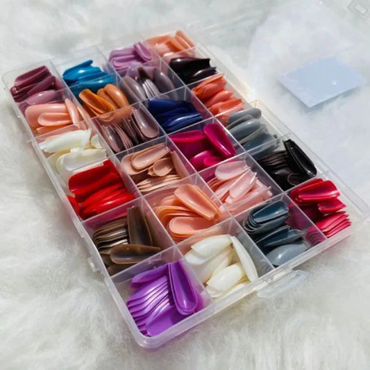 Multicolor Acrylic Artificial Nails Kit | Full Cover Nails with Glue | 24 Shades | 576 Pcs