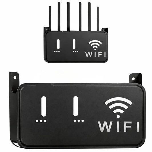 Black WiFi Router Storage Box & Wall Mount Shelf Universal Cable Organizer | Space-Saving Holder for Modem, Set-Top Box & Smart Devices | Home & Office Use