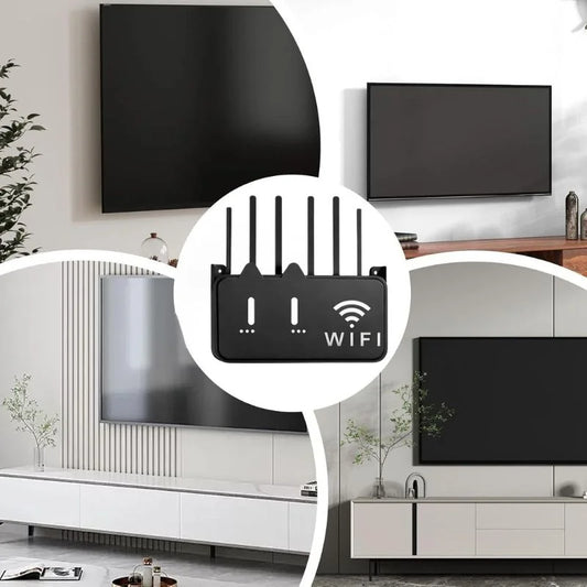 Black WiFi Router Storage Box & Wall Mount Shelf Universal Cable Organizer | Space-Saving Holder for Modem, Set-Top Box & Smart Devices | Home & Office Use