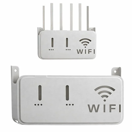 Light Gray WiFi Router Storage Box & Wall Mount Shelf Universal Cable Organizer | Space-Saving Holder for Modem, Set-Top Box & Smart Devices | Home & Office Use