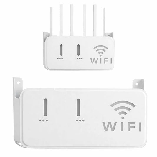 White WiFi Router Storage Box & Wall Mount Shelf Universal Cable Organizer | Space-Saving Holder for Modem, Set-Top Box & Smart Devices | Home & Office Use