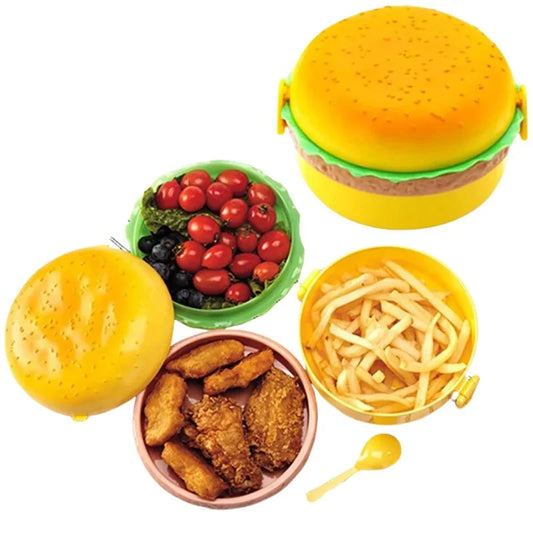 Hamburger Shaped Kids Lunch Box | Portable Multi-Layer Food Container for School & Travel