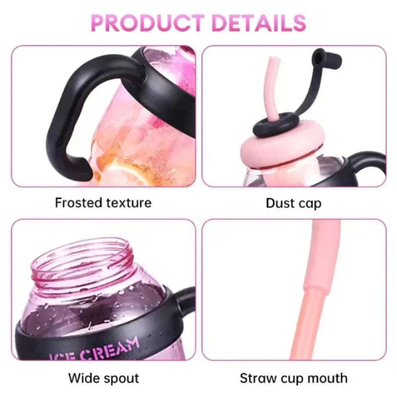 Ice Cream Water Bottle with Straw & Tea Infuser | 1400ml | | Large Capacity Gym & Summer Drink Bottle | Random color
