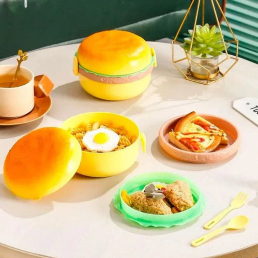 Hamburger Shaped Kids Lunch Box | Portable Multi-Layer Food Container for School & Travel
