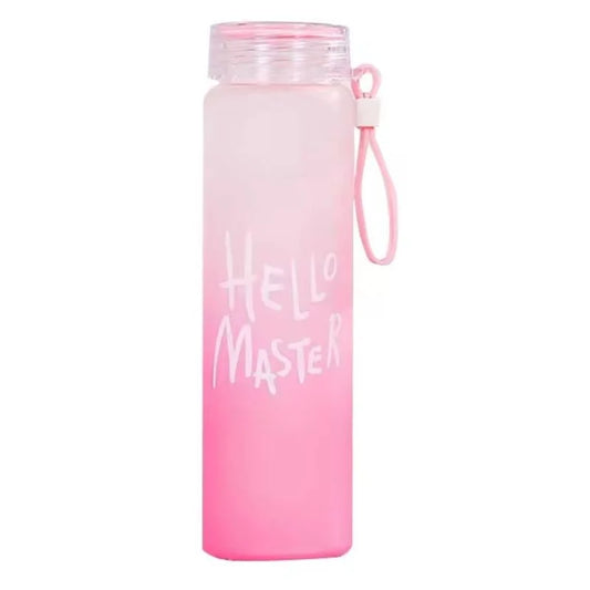 Pink Frosted Glass Water Bottle | Leak-Proof Insulated Bottle with Hello Master Decal Logo | 400ml