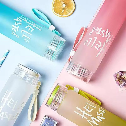 Pink Frosted Glass Water Bottle | Leak-Proof Insulated Bottle with Hello Master Decal Logo | 400ml