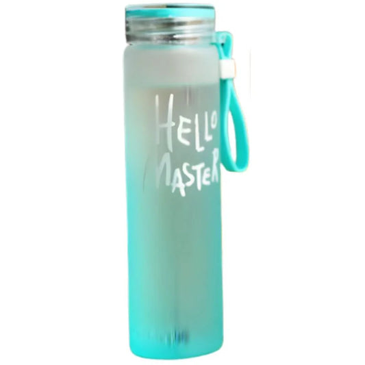 Blue Frosted Glass Water Bottle | Leak-Proof Insulated Bottle with Hello Master Decal Logo | 400ml