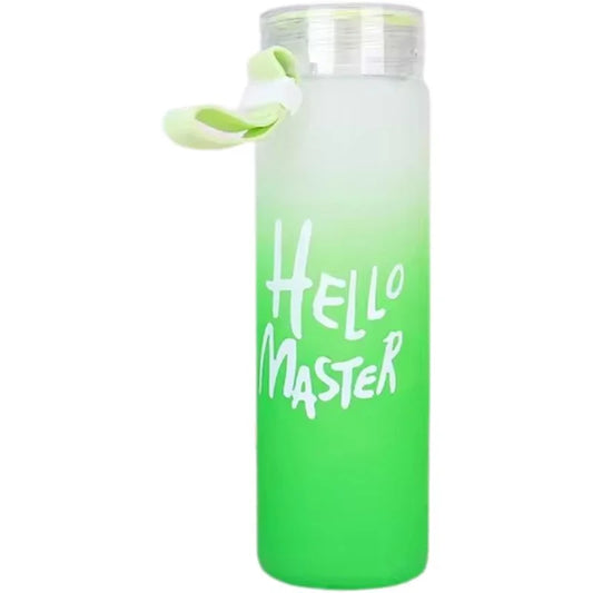 Green Frosted Glass Water Bottle | Leak-Proof Insulated Bottle with Hello Master Decal Logo | 400ml