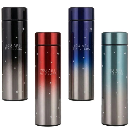 LED Temperature Display Water Bottle Stars Design | Smart Stainless Steel Vacuum 500ml Flask | Random Color