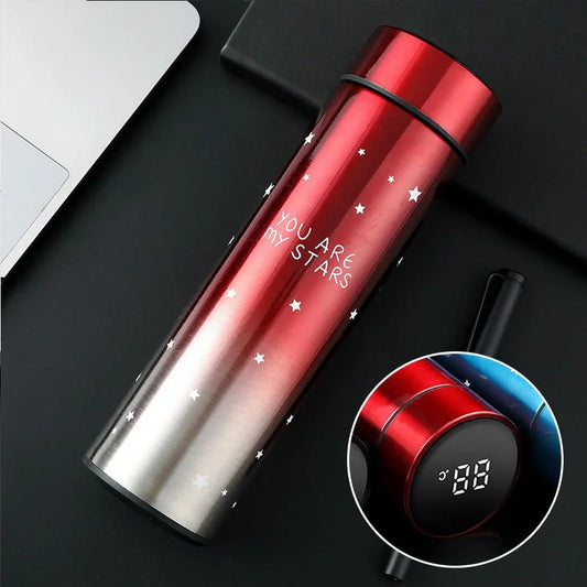 LED Temperature Display Water Bottle Stars Design | Smart Stainless Steel Vacuum 500ml Flask | Random Color