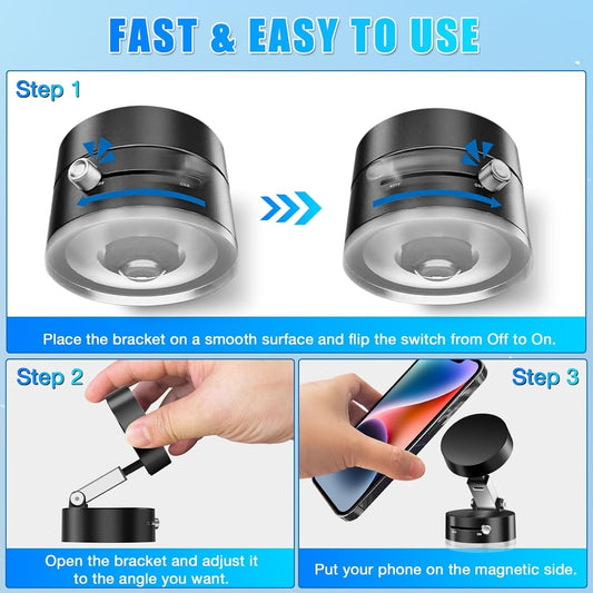 Vacuum Magnetic Suction Cup Folding Swivel Stand – Double-Sided Universal Mobile Phone Holder