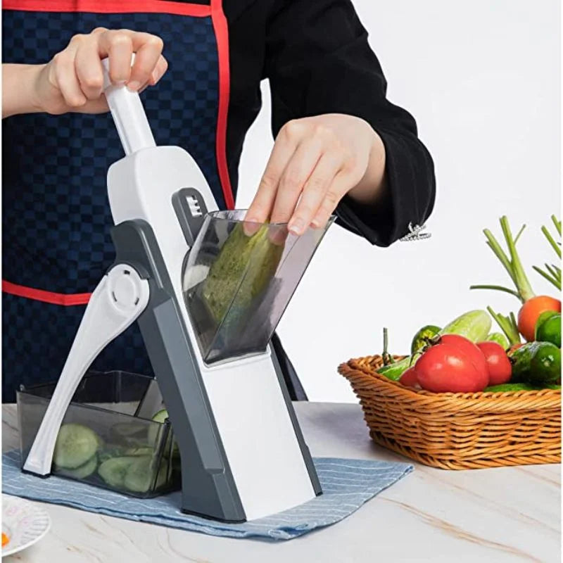 Brava Spring Vegetable Slicer Chopper | Manual Mandoline Cutter Grinder | Multi-Function Fruit & Vegetable Slicer